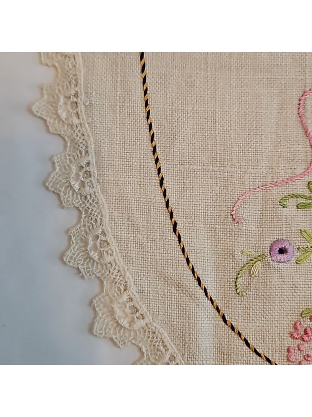 Vintage Hand Stitched Needlepoint Doily Oval Floral - Picture 15 of 17